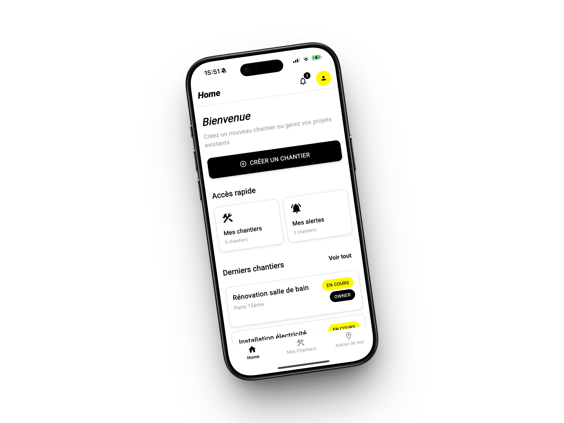 Application Alert Chantier sur iPhone